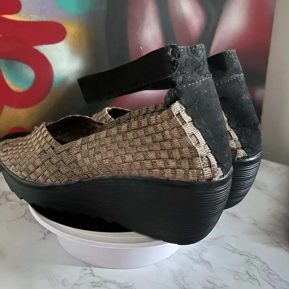Serene Island Bronze Woven Elastic Wedge Sandals Size 9